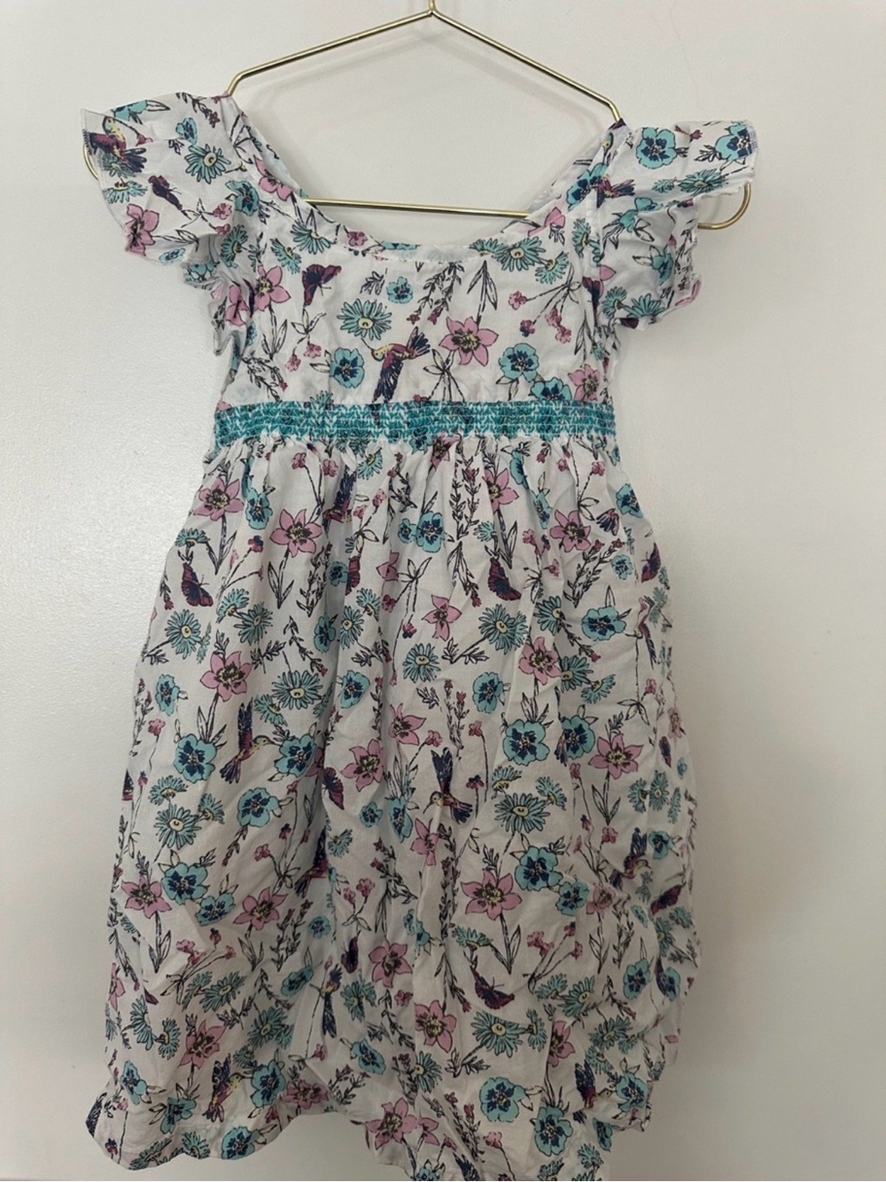 Peek White Floral Smocked Dress with Pink & Teal Accents